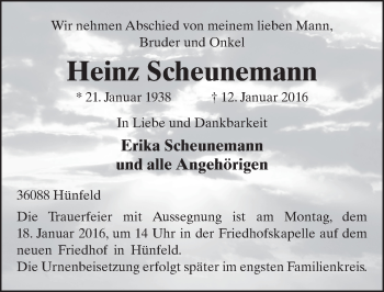 Traueranzeige von Heinz Scheunemann 
