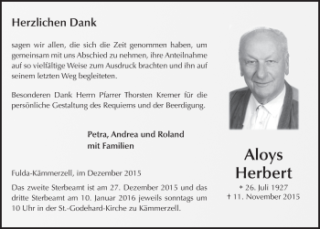 Traueranzeige von Aloys Herbert 