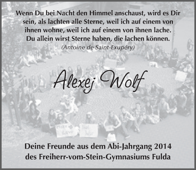  Traueranzeige für Alexej Wolf vom 04.11.2015 aus 