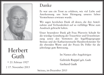 Traueranzeige von Herbert Guth 