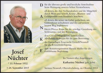 Traueranzeige von Josef Nüchter 