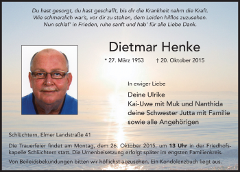 Traueranzeige von Dietmar Henke 