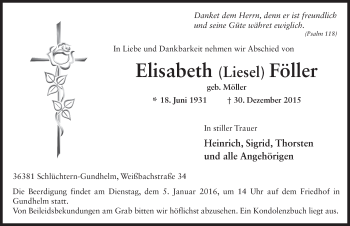 Traueranzeige von Elisabeth Föller 
