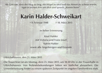 Traueranzeige von Karin Halder-Schweikart 