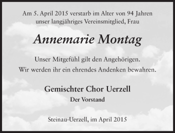 Traueranzeige von Annemarie Montag 