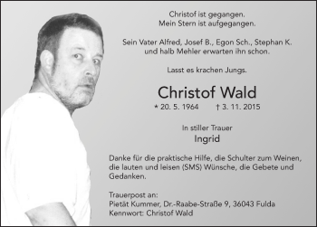 Traueranzeige von Christof Wald 