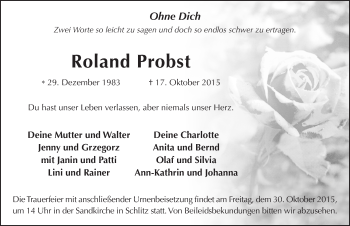 Traueranzeige von Roland Probst 