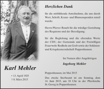 Traueranzeige von Karl Mehler 