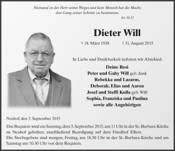 Traueranzeige von Dieter Will 
