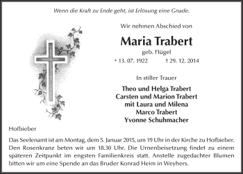 Traueranzeige von Maria Trabert 