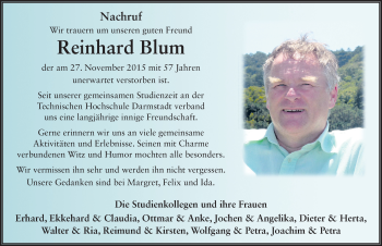 Traueranzeige von Reinhard Blum 