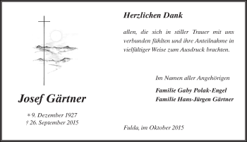 Traueranzeige von Josef Gärtner 