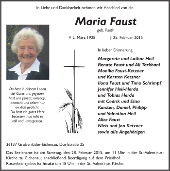 Traueranzeige von Maria Faust 