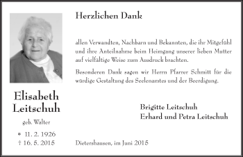 Traueranzeige von Elisabeth Leitschuh 