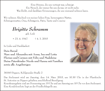 Traueranzeige von Brigitte Schramm 