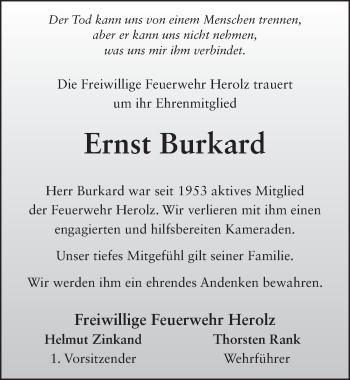 Traueranzeige von Ernst Burkard 