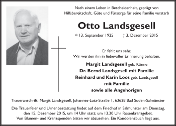Traueranzeige von Otto Landsgesell 