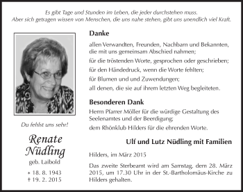 Traueranzeige von Renate Nüdling 