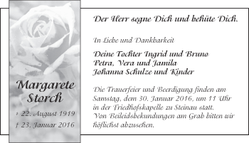 Traueranzeige von Margarete Storch 