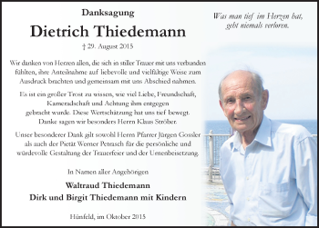 Traueranzeige von Dietrich Thiedemann 