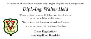 Traueranzeige von Dipl. Ing. Walter Heid 