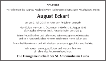 Traueranzeige von August Eckart 
