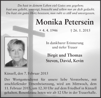 Traueranzeige von Monika Petersein 