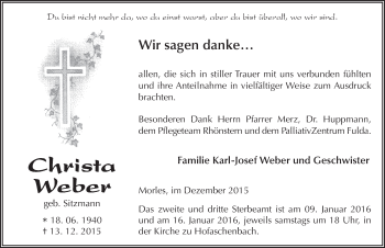 Traueranzeige von Christa Weber 