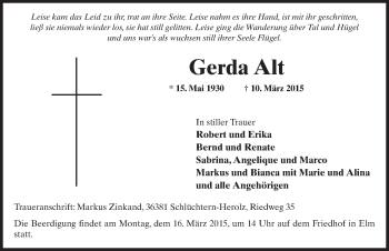 Traueranzeige von Gerda Alt 