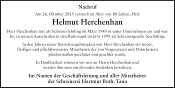 Traueranzeige von Helmut Herchenhan 