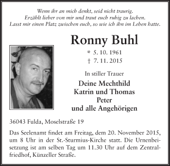 Traueranzeige von Ronny Buhl 