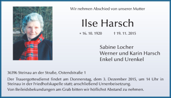 Traueranzeige von Ilse Harsch 