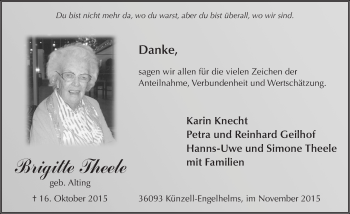 Traueranzeige von Brigitte Theele 