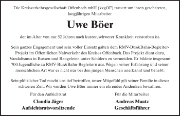 Traueranzeige von Uwe Böer 