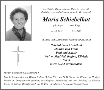 Traueranzeige von Maria Schiebelhut 