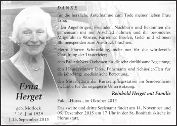 Traueranzeige von Erna Herget 