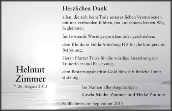 Traueranzeige von Helmut Zimmer 