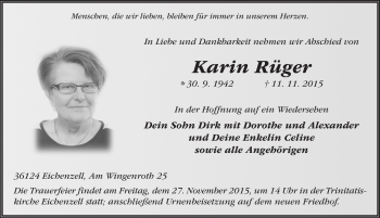 Traueranzeige von Karin Rüger 
