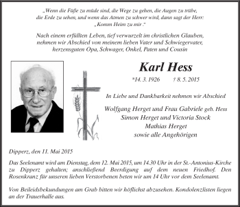 Traueranzeige von Karl Hess 
