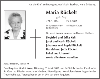 Traueranzeige von Maria Rückelt 