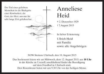 Traueranzeige von Anneliese Heid 