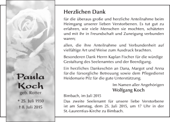Traueranzeige von Paula Koch 