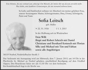 Traueranzeige von Sofia Leitsch 