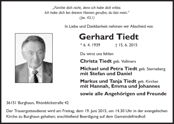 Traueranzeige von Gerhard Tiedt 