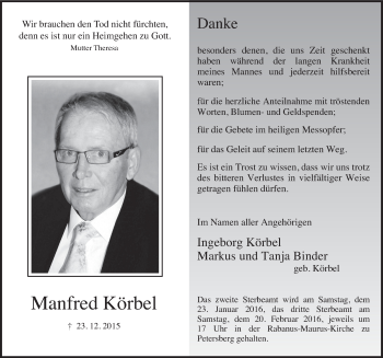 Traueranzeige von Manfred Körbel 