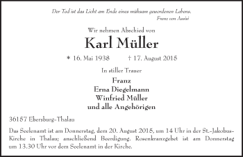 Traueranzeige von Karl Müller 
