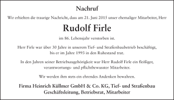 Traueranzeige von Rudolf Firle 