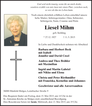 Traueranzeige von Liesel Mihm 