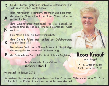 Traueranzeige von Rosa Knauf 