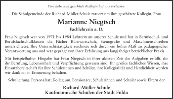 Traueranzeige von Marianne Niegtsch 